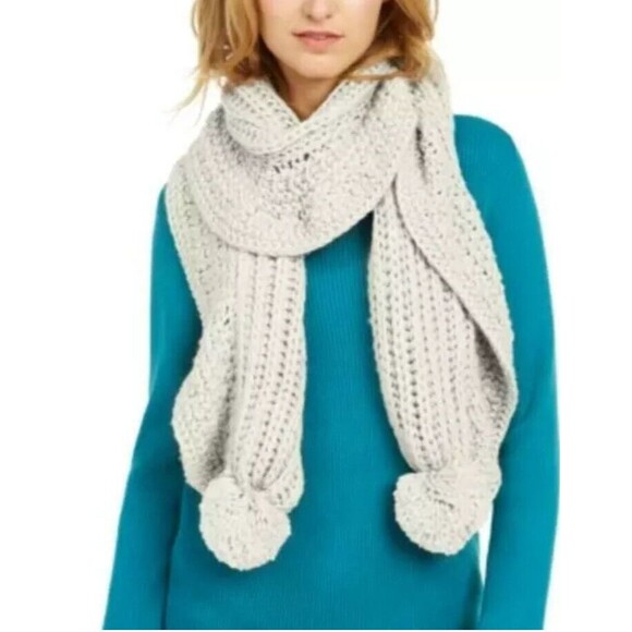 Charter Club Scarf Ruffle Knit Boa Ivory Pompon End Neck Warmer - Picture 1 of 8